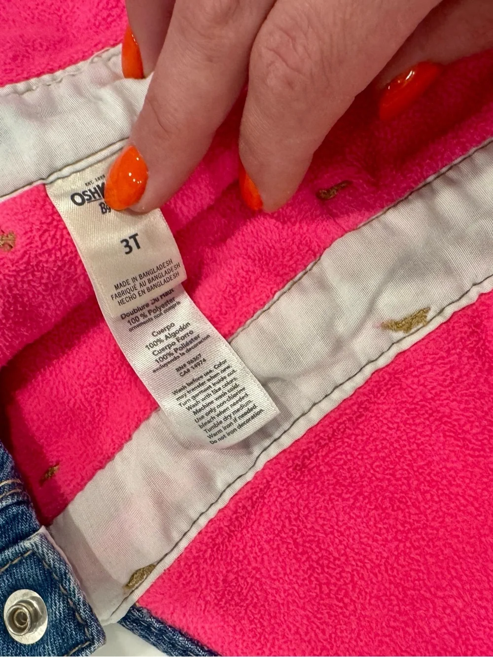 OshKosh B’gosh Fleece Lined Denim Overalls 3T Pink
